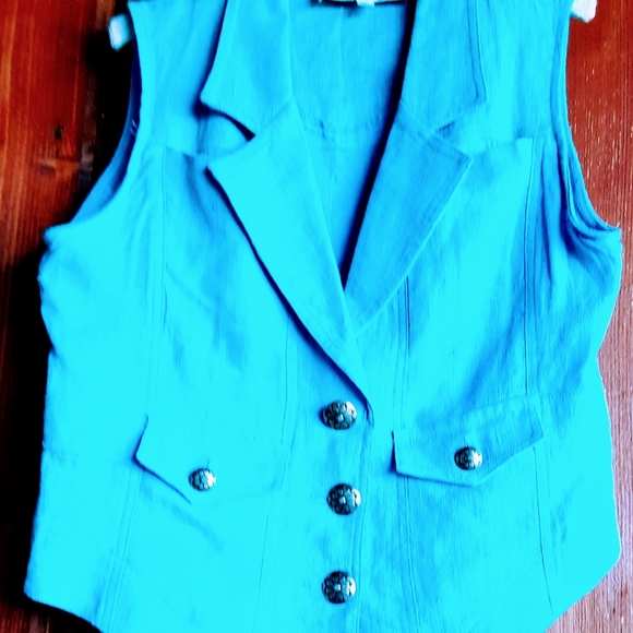 Tasha Polizzi Jackets & Blazers - Turquoise 100% Linen Vest L